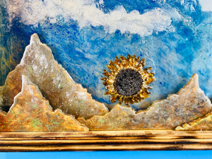Epoxy Mountain Shadowbox with Sunflower Sunset